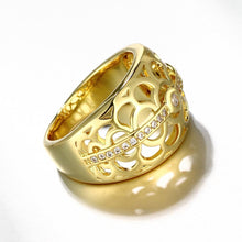 Load image into Gallery viewer, 18K Gold Plated Micheline Botanical Flower Ring made with  Crystals
