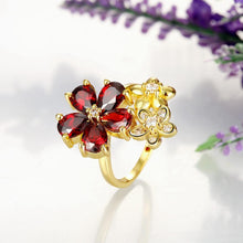 Load image into Gallery viewer, 18K Gold Plated Rae Botanical Ring made with  Crystals
