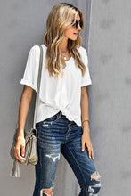 Load image into Gallery viewer, White Plain Crew Neck Short Sleeve Twist T Shirt
