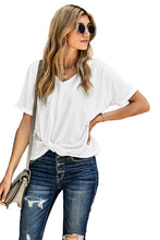 Load image into Gallery viewer, White Plain Crew Neck Short Sleeve Twist T Shirt
