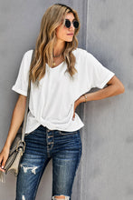 Load image into Gallery viewer, White Plain Crew Neck Short Sleeve Twist T Shirt

