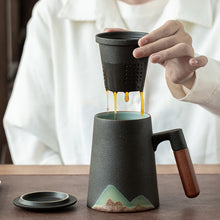 Load image into Gallery viewer, LUWU mountain design ceramic tea mugs with filter ceramic coffee cup
