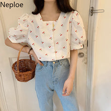 Load image into Gallery viewer, Neploe Vintage Print Cherry Women Blouses Square Collar Sweet Puff
