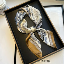 Load image into Gallery viewer, Plaid Silk Square Scarf Women Satin Shawl Wrap Hijab Female Hair Band
