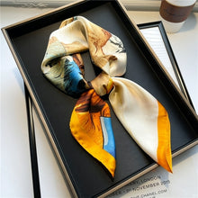 Load image into Gallery viewer, Plaid Silk Square Scarf Women Satin Shawl Wrap Hijab Female Hair Band
