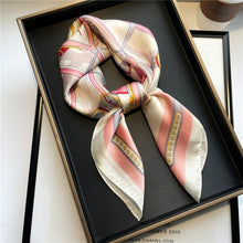 Load image into Gallery viewer, Plaid Silk Square Scarf Women Satin Shawl Wrap Hijab Female Hair Band
