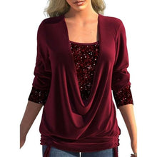 Load image into Gallery viewer, Popular Lady Blouse  Sequins Patchwork Fake Two Piece Female Top
