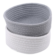 Load image into Gallery viewer, Round White Gray Small Hand Woven Basket Bedside Tabletop Snacks
