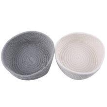Load image into Gallery viewer, Round White Gray Small Hand Woven Basket Bedside Tabletop Snacks
