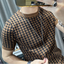 Load image into Gallery viewer, 2022 Spring Short Sleeve Sweater T-shirt Men Plaid Knitted Thickened
