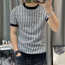 Load image into Gallery viewer, 2022 Spring Short Sleeve Sweater T-shirt Men Plaid Knitted Thickened
