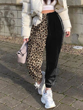 Load image into Gallery viewer, Leopard Print Stitching Women Pants Spring Elastic Waist Slim Long
