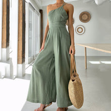 Load image into Gallery viewer, Single Shoulder Sling Rompers Loose Jumpsuit Solid Vintage Wide Leg
