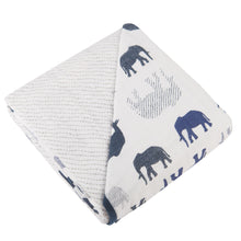 Load image into Gallery viewer, Blue Elephant and Spotted Wave Cotton Muslin Newcastle Blanket
