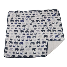 Load image into Gallery viewer, Blue Elephant and Spotted Wave Cotton Muslin Newcastle Blanket
