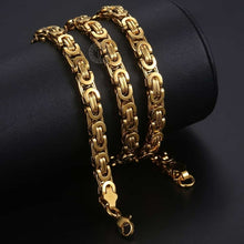 Load image into Gallery viewer, 7mm High quality Flat Byzantine Link Necklace For Mens Boys Gold Color
