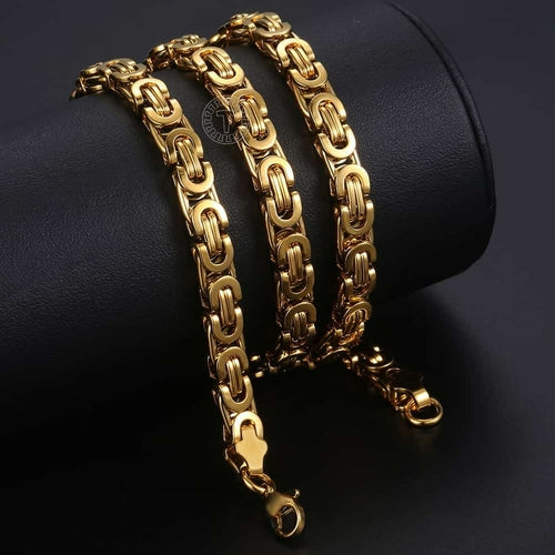 7mm High quality Flat Byzantine Link Necklace For Mens Boys Gold Color