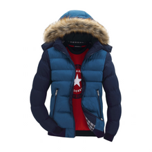 Load image into Gallery viewer, Mens Two Tone Puffer Jacket with Removable Hood
