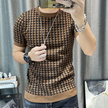 Load image into Gallery viewer, 2022 Spring Short Sleeve Sweater T-shirt Men Plaid Knitted Thickened
