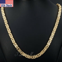 Load image into Gallery viewer, 7mm High quality Flat Byzantine Link Necklace For Mens Boys Gold Color
