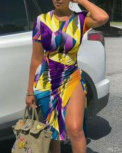 Load image into Gallery viewer, Sexy Skinny Dress Fashion Ink Splash Print High Slit Dress Summer
