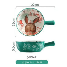 Load image into Gallery viewer, Single Handle Ceramic Bowl Noodle Bowl Forest Animal Design Large Bowl

