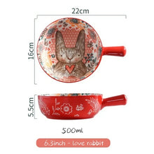 Load image into Gallery viewer, Single Handle Ceramic Bowl Noodle Bowl Forest Animal Design Large Bowl
