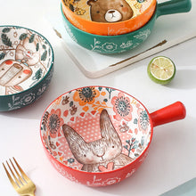 Load image into Gallery viewer, Single Handle Ceramic Bowl Noodle Bowl Forest Animal Design Large Bowl
