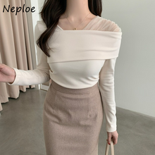 Load image into Gallery viewer, Square Neck Mesh Patchwork Shirts for Women All match Off shoulder
