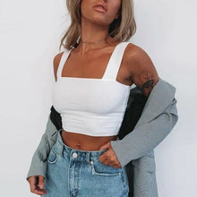 Load image into Gallery viewer, Square Neck Sleeveless Summer Crop Top White Women Black Casual Basic
