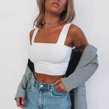 Load image into Gallery viewer, Square Neck Sleeveless Summer Crop Top White Women Black Casual Basic
