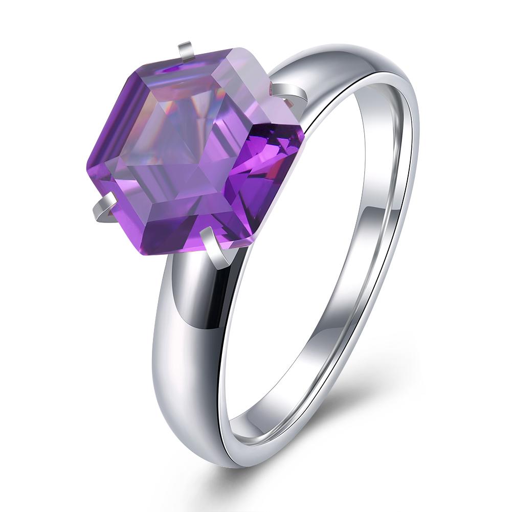 18K White Gold over Stainless Steel 1.00 Ct Purple  Crystal