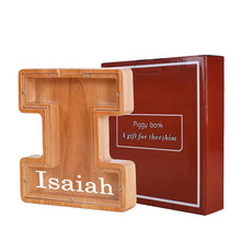 Load image into Gallery viewer, Twenty six Letter Piggy Bank Wooden Coin Money Saving Box Jar Coins
