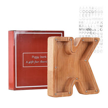 Load image into Gallery viewer, Twenty six Letter Piggy Bank Wooden Coin Money Saving Box Jar Coins
