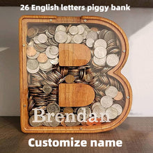 Load image into Gallery viewer, Twenty six Letter Piggy Bank Wooden Coin Money Saving Box Jar Coins
