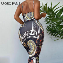 Load image into Gallery viewer, Women Chic Scenery Spaghetti Strap Irregular Collar Midi Bodycon Party
