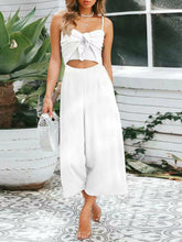 Load image into Gallery viewer, V Neck Bow Suspender Playsuit Wide Leg Pants Overalls
