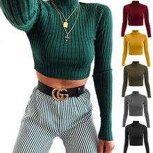 Load image into Gallery viewer, Women Wear Autumn Knitting High Collar Long Sleeve Shirt Sexy Slim
