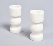 Load image into Gallery viewer, Turned White Stone Candle Holders (set of 2)

