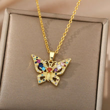 Load image into Gallery viewer, Zircon Butterfly Pendant Necklace For Women Stainless Steel Gold Chain
