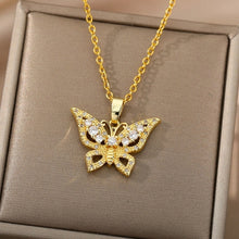 Load image into Gallery viewer, Zircon Butterfly Pendant Necklace For Women Stainless Steel Gold Chain
