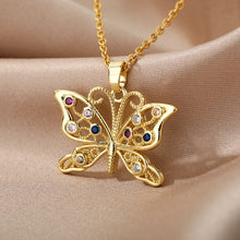 Load image into Gallery viewer, Zircon Butterfly Pendant Necklace For Women Stainless Steel Gold Chain
