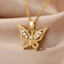Load image into Gallery viewer, Zircon Butterfly Pendant Necklace For Women Stainless Steel Gold Chain
