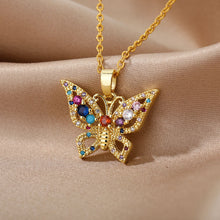 Load image into Gallery viewer, Zircon Butterfly Pendant Necklace For Women Stainless Steel Gold Chain
