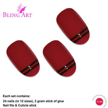 Load image into Gallery viewer, False Nails by Bling Art Red Black Glossy Oval Medium Fake 24 Acrylic

