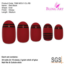 Load image into Gallery viewer, False Nails by Bling Art Red Black Glossy Oval Medium Fake 24 Acrylic
