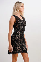Load image into Gallery viewer, Mini Lace Dress Two Tone Lace V-Neck Dress
