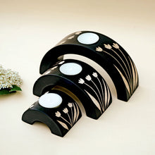 Load image into Gallery viewer, Wooden Crescent Tealight Holder Set in Tulip Design
