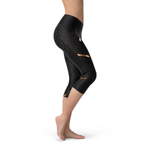Load image into Gallery viewer, Womens Sports Stripes Black Capri Leggings
