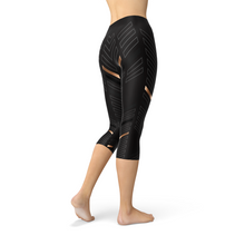 Load image into Gallery viewer, Womens Sports Stripes Black Capri Leggings
